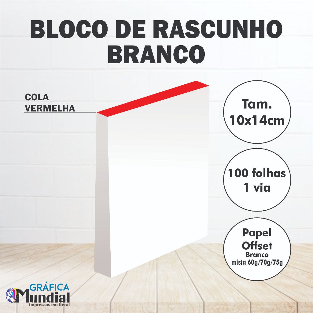 Rascunho 10X14 branco  bloco c/ 100 folhas papelaria Anotação Comanda Bar Restaurante Loja sem pauta em Oferta na Shopee