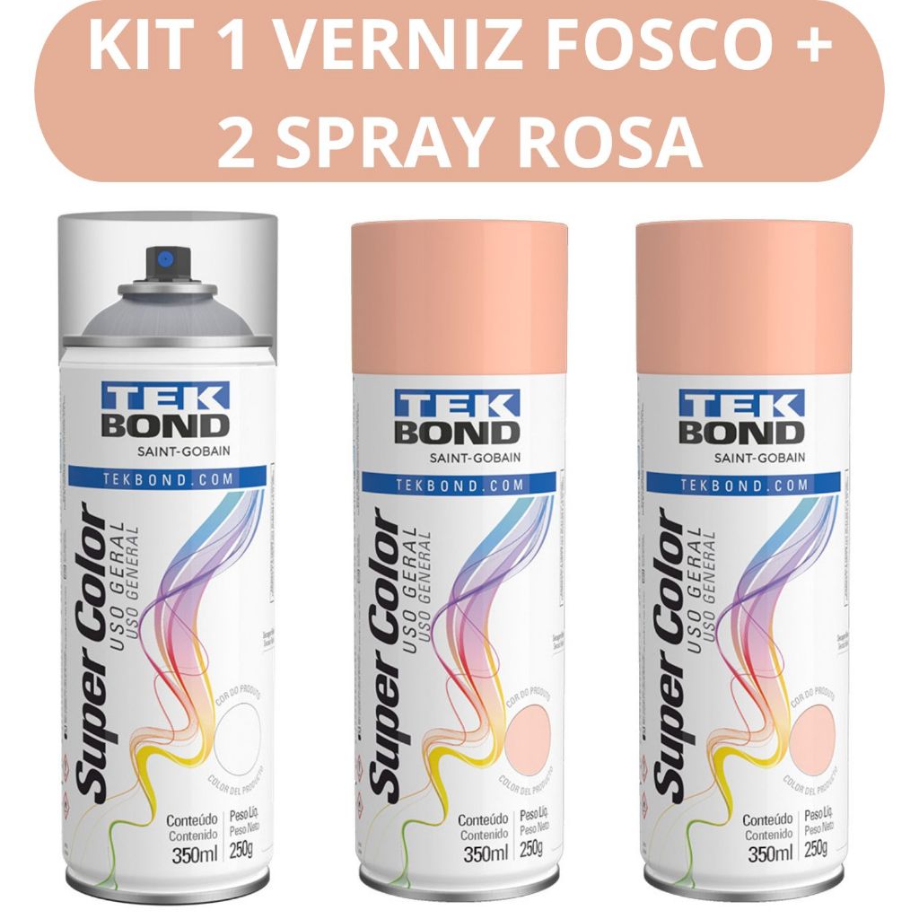 Kit Verniz Fosco 2 Tinta Rosa 350ml Tekbond Aerossol Secagem Rápida Gesso