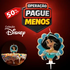 Vela De Aniversário Princesa Jasmine 12cm (Aladdin) Temática Princesas Da Disney Silver Festas