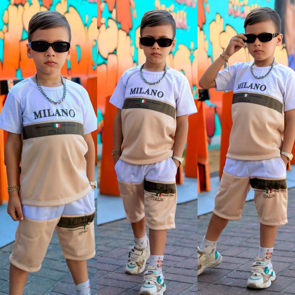 Conjunto Infantil Masculino Estiloso – Camiseta Malha + Bermuda Moletinho | Do 4 ao 14 anos