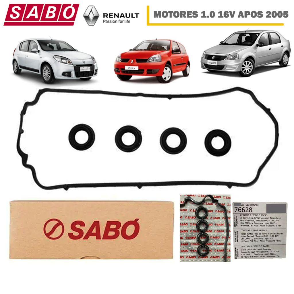 Junta da Tampa de Válvulas Sabó Renault Clio Logan Sandero 1.0 16v 05 2006 2007 2008 2009 em diante em Oferta na Shopee