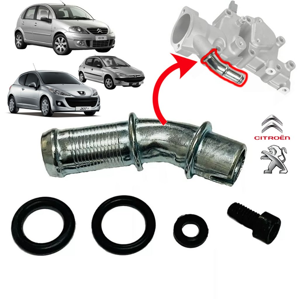 Tubo Carcaça De Valvula Termostatica Citroen C3 Peugeot 206 207 1.4 8v Nilple em Metal novo c/Nfe