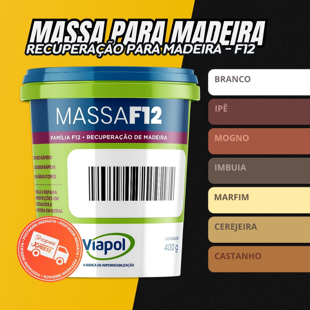 Massa F12 Calafetar Correção Madeira Viapol 400g Div Cores em Oferta na Shopee