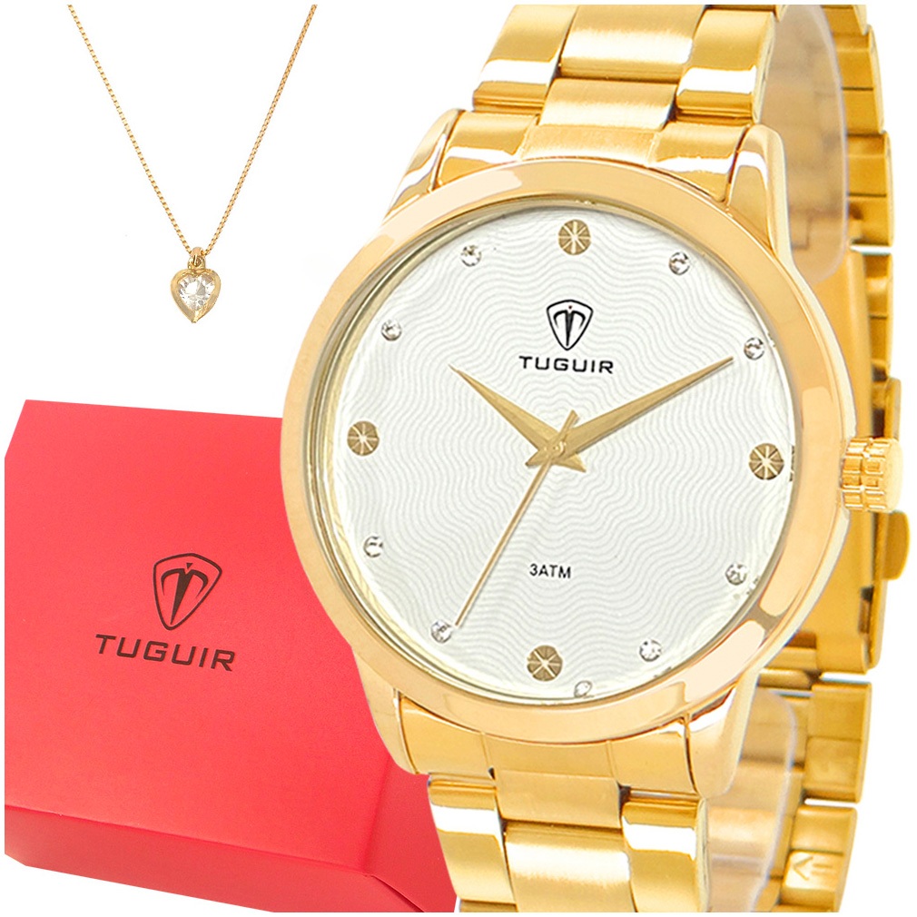Relógio Feminino Dourado Tuguir Com garantia de 1 ano Original Prova D'água