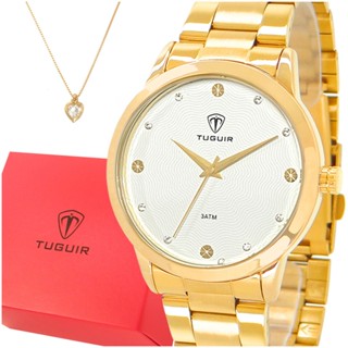 Relógio Feminino Dourado Tuguir Com garantia de 1 ano Original Prova D'água