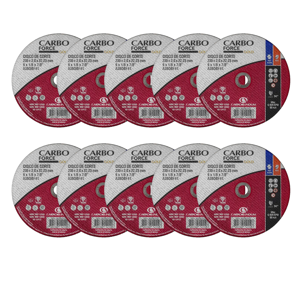Kit 10 Discos de Corte CarboForce Carborundum 9" x 1/8" x 7/8"