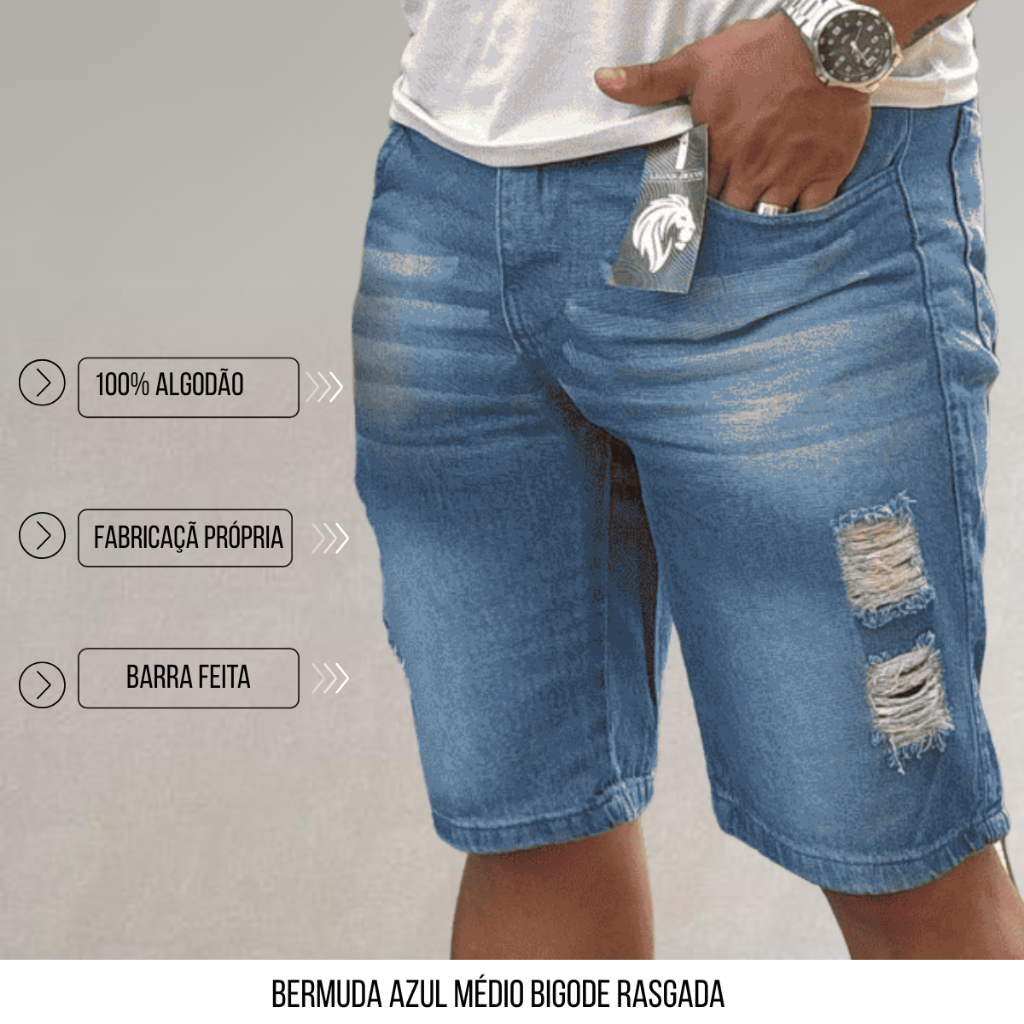 Bermuda Jeans Masculina Variações Destroyed Rasgada Descoladas e Estilo Jovem Casual - CARNAVAL em Oferta na Shopee