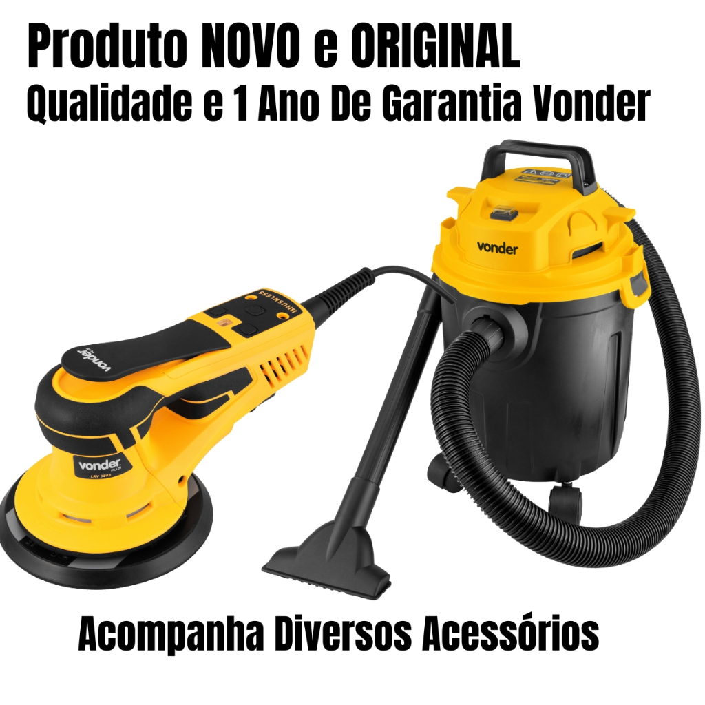 Aspirador De Pó E Agua APV1010 Com Lixadeira Roto Orbital LRV350B Para Massa Corrida Parede Vonder