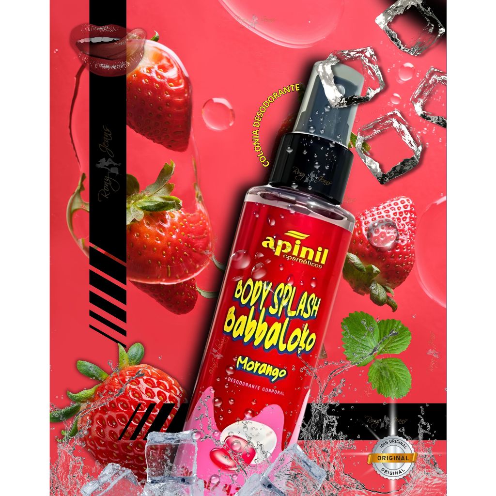 Body Splash Babbaloko Morango, Colônia Desodorante – Apinil 130ml Original