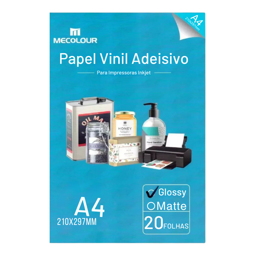 Vinil Branco Adesivo 135g/m² 20 Folhas à Prova d'Água – Mecolour