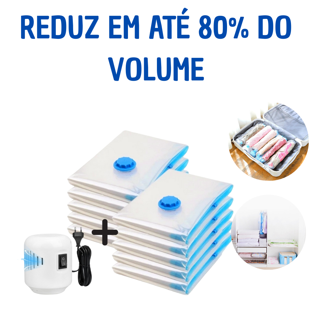 Kit Saco a Vácuo Roupas Edredom Com Bomba Elétrica Ideal para Viagem Organização Economia de Espaço
