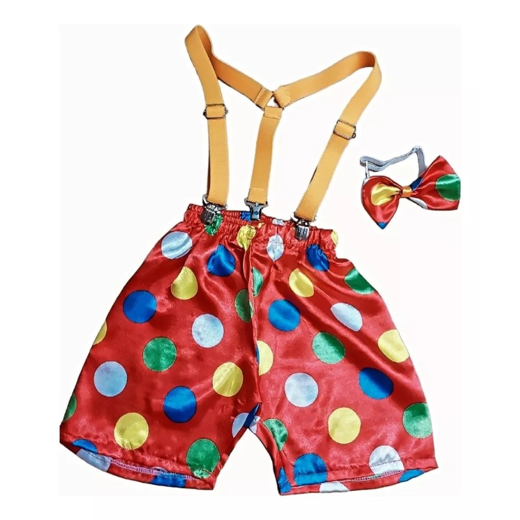 Roupa Bebê Menino Palhaço Palhacinho Circo Festa Infantil Short, Suspensório e Gravata Borboleta