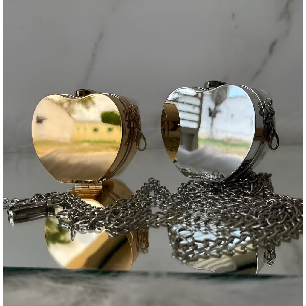 Mini Bolsa Acrilico Espelhada Formato Maça Coração Mini Tiracolo Com Espelho em Oferta na Shopee