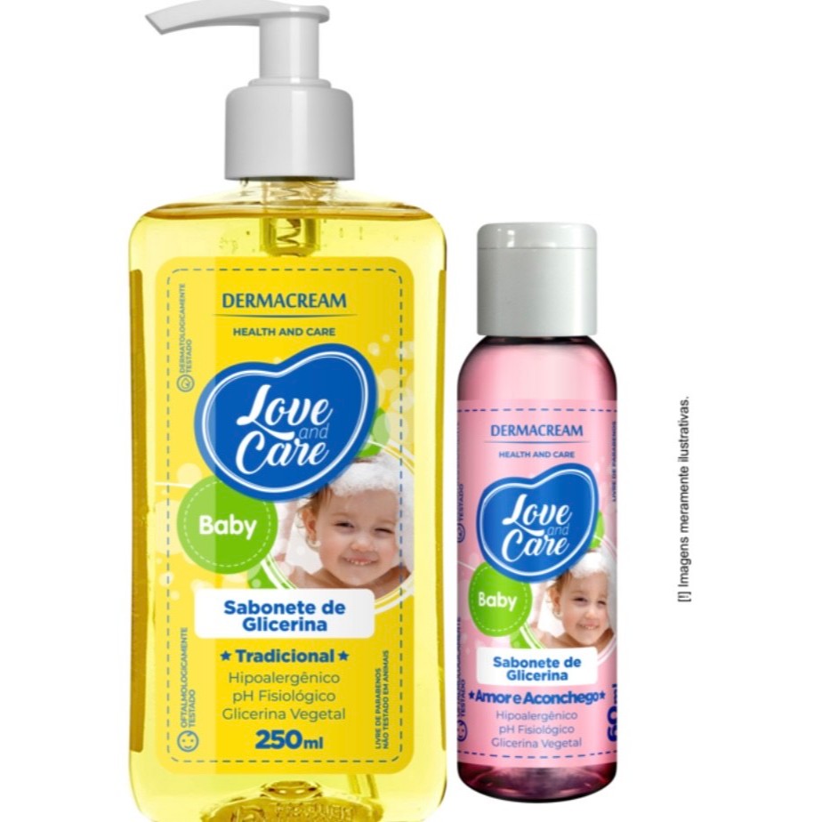 Kit sabonete de glicerina love care dermacream 250ml+ sabonete 60ml  edição limitada