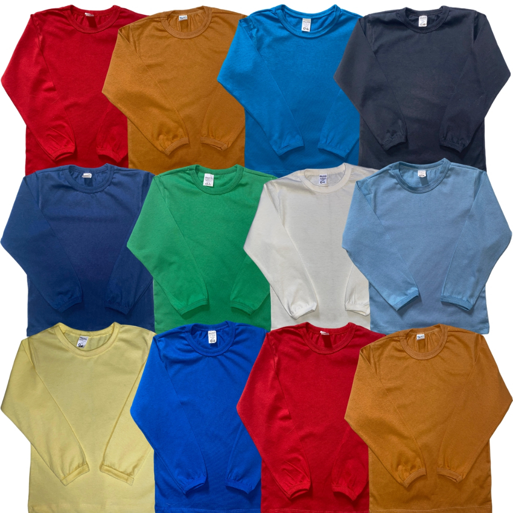 Kit 5 Camisetas Manga Longa Lisa Infantil Menino Kids Sortidos Cores Variadas Masculino Básico