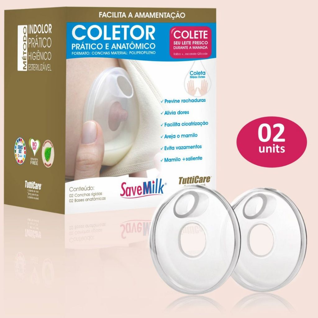 Kit 2 Conchas Amamentação Pós Parto Anti-Vazamento Savemilk Base Rígida - Caixa C/2 Conchas - Tutticare