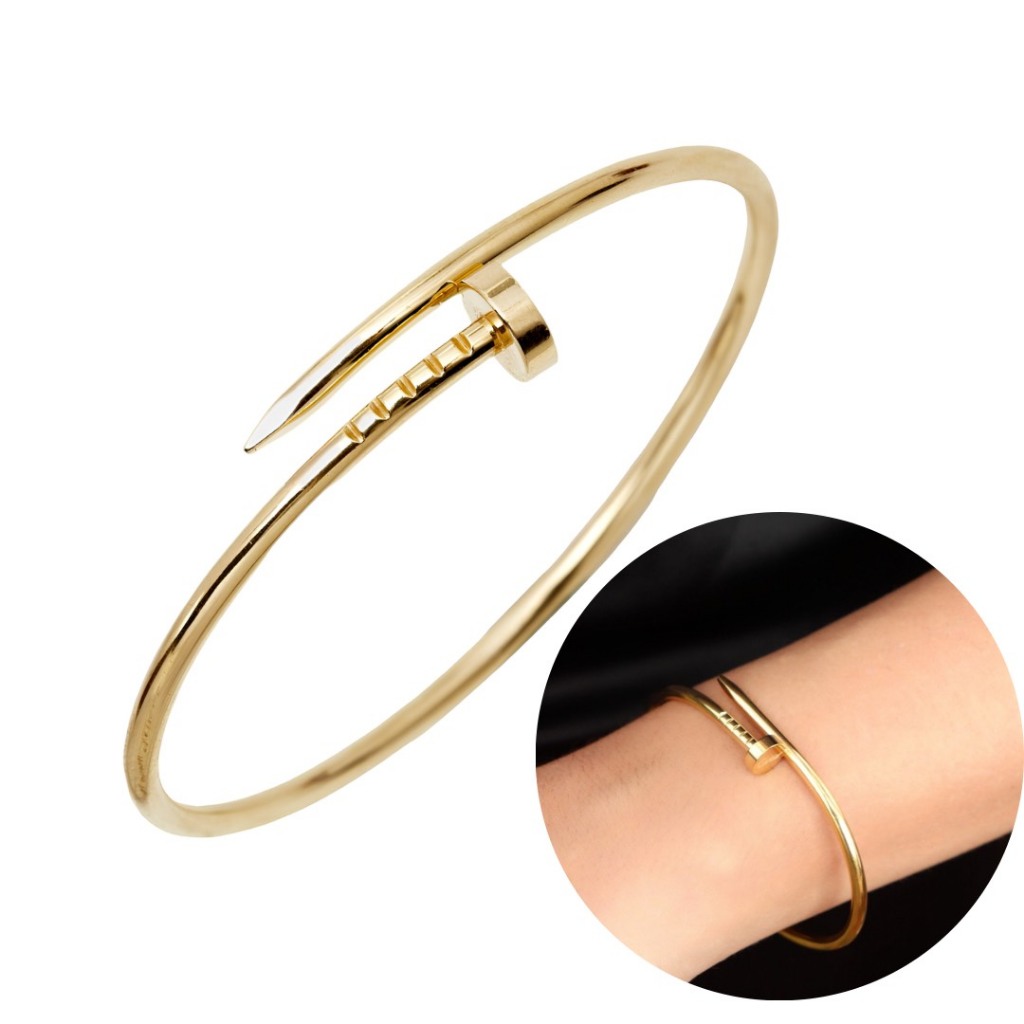 Bracelete feminino prego aço inoxidável banhado a ouro 18k à prova d'água/Pulseira Semi joia de luxo
