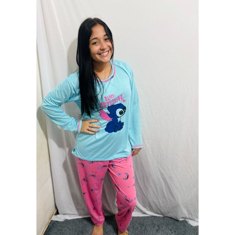 Pijama longo adulto HK estampa do Stitch em Oferta na Shopee