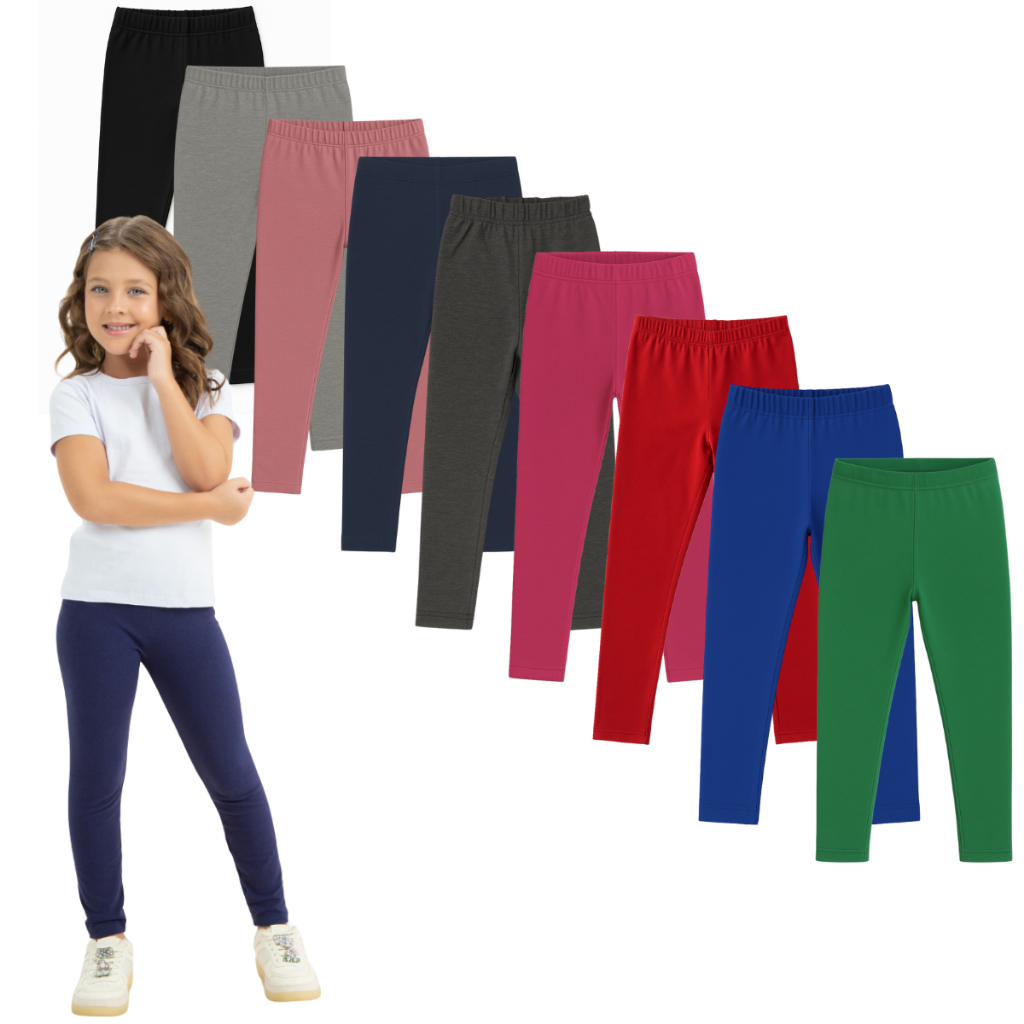 Kit 5 Calça Leg Legging Cotton Infantil Juvenil Menina Tamanho 1 a 16 em Oferta na Shopee
