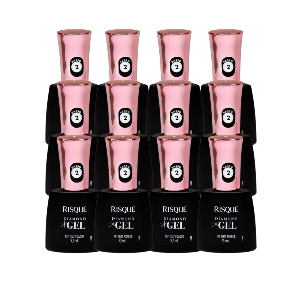 Top Coat Fixador Risque Diamond Gel Cremoso 9,5Ml Kit Com 12 Unidades