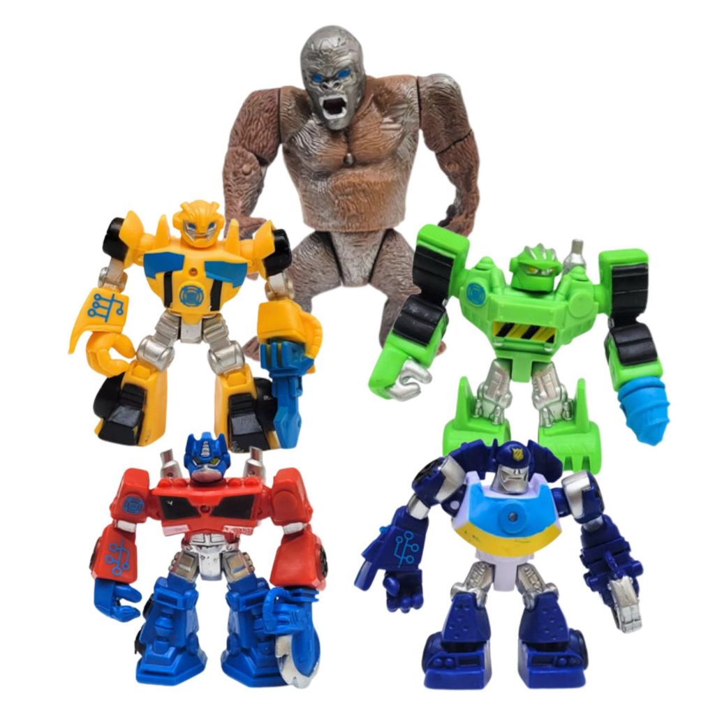 kit 5 pçs Robôs Rescue Bots Optimus Primal Gorila  Brinquedos Colecionáveis Articulado Cartelado