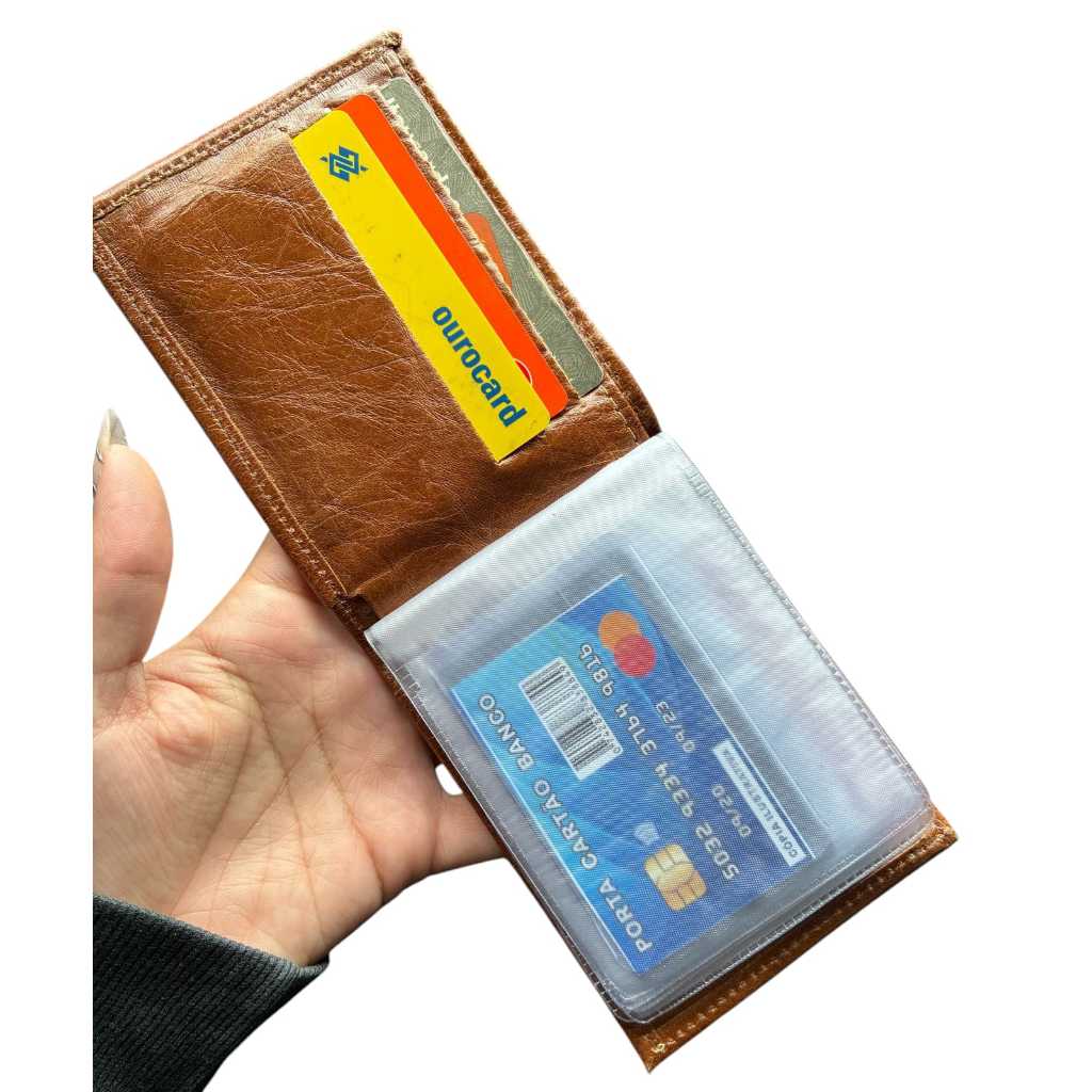 Carteira Masculina Slim Couro Legitimo Com Plastico Rg Cnh Cedulas tradicional