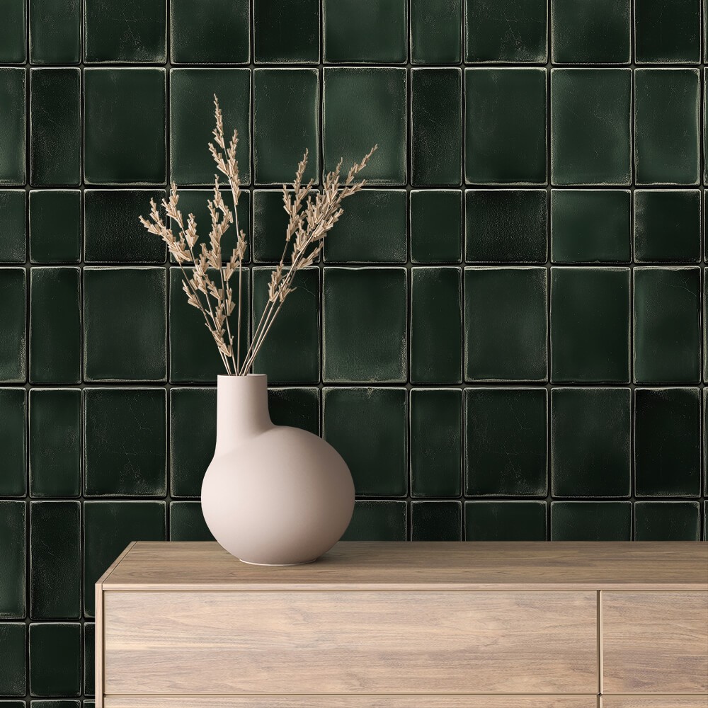 Papel de Parede para Banheiro Azulejo Verde Escuro Elegante Adesivo Lavavel Adesivo Autocolante