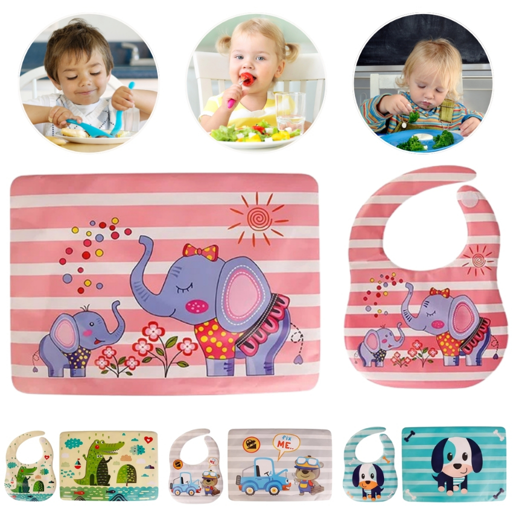 Kit Alimentação Infantil Bebê Babador com Velcro Descanso De Prato Impermeável