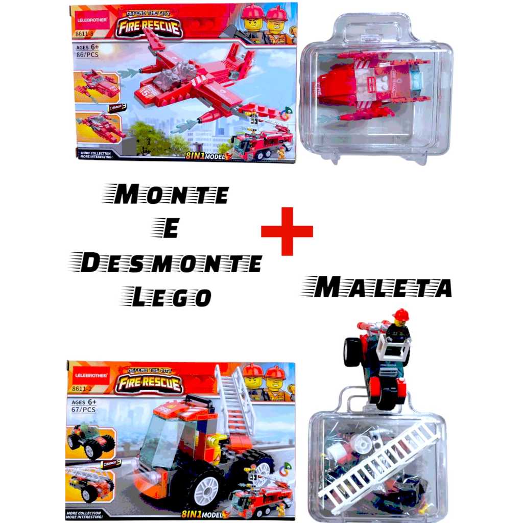 Kit Maleta Maletinha Acrilica + Bloco de Monta Caminhão de Bombeiro rodinha Lembrancinha Aniversário em Oferta na Shopee