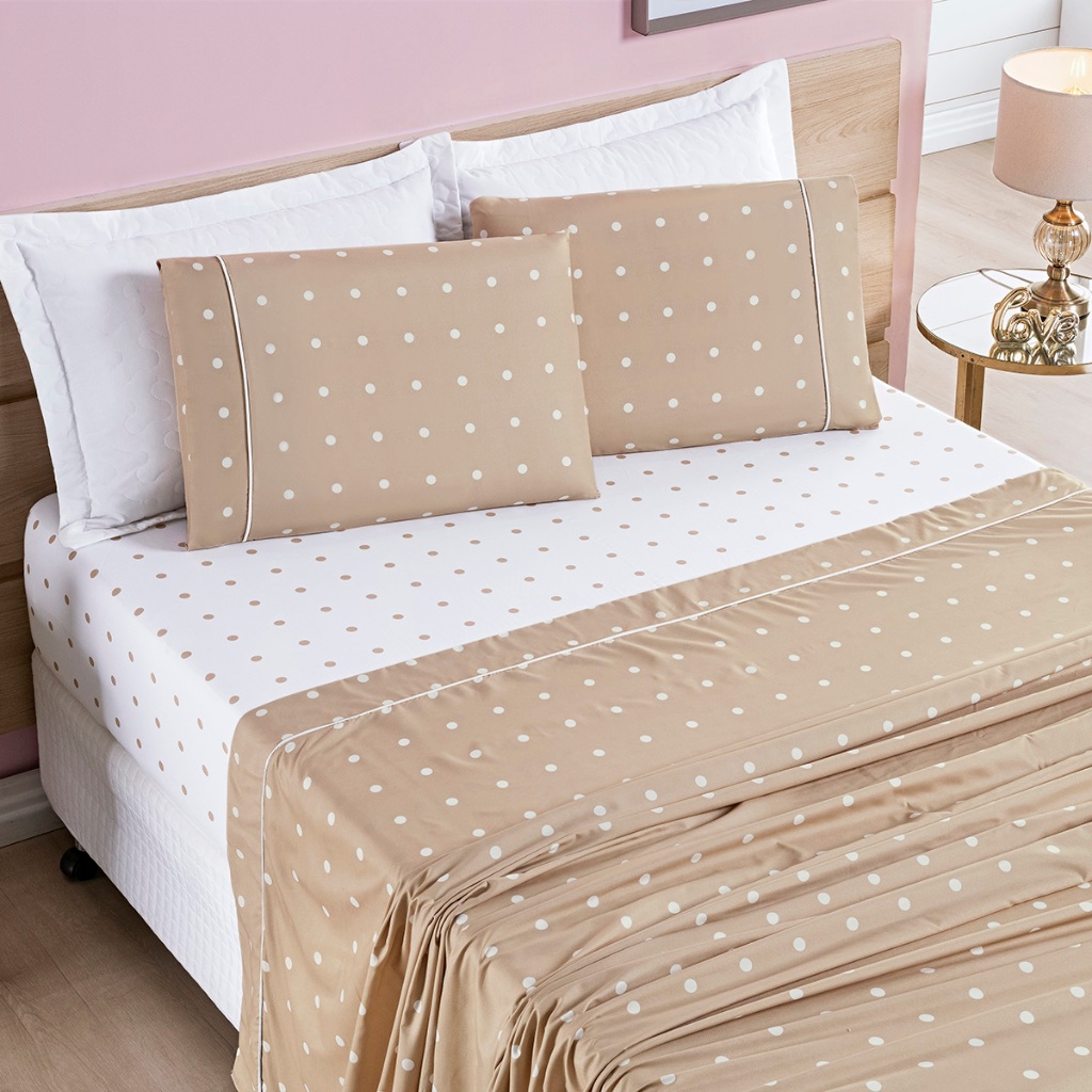 Jogo De Lençóis Petit Poá Jogo De Cama Lençol Estampa Bolinhas Solteiro, Casal, Queen e King