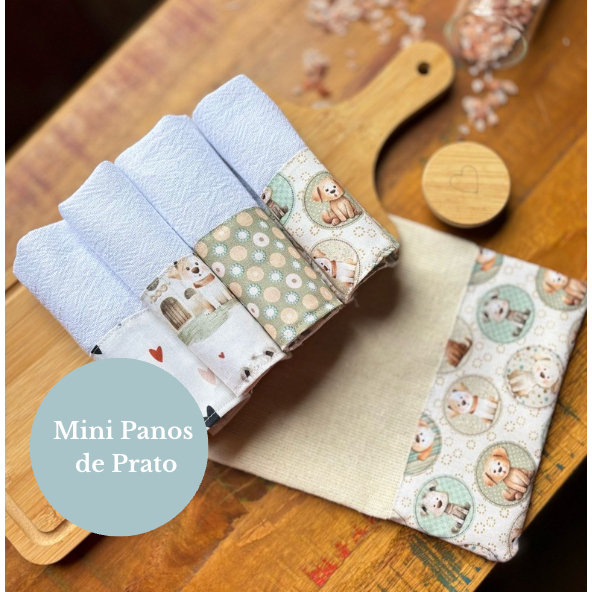 Pano de Prato Mini Paninho Brinquedo de Cozinha Infantil 100% Algodão com Saquinho Presenteável