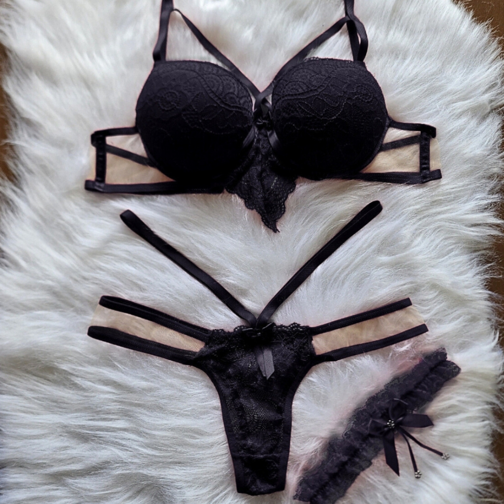 Trio com Perneira Lingerie de Luxo Calcinha Fio Dental Langerie Com Bojo Calcinhas Sutiãs Sutiã