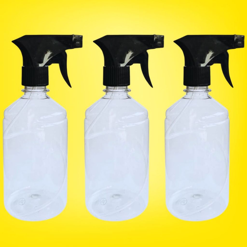 Frasco Spray 500ml | Borrifador Mini Pulverizador Manual Multiuso Plástico Transparente (Kit 3 Unidades)