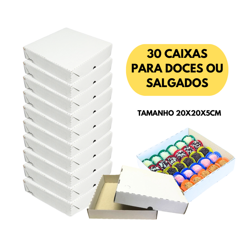 Caixa Para Doces E Salgados Embalagem Tamanho 20x20x5cm 30 Unidades