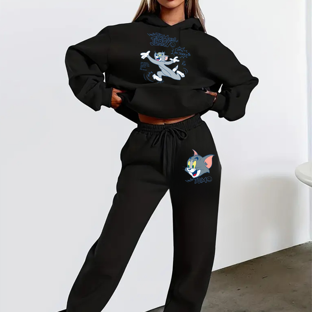 Conjunto Moletom Tradicional Inverno Blusa E Calça Unissex Tom E Jerry Desenho Animado Cartoon Nostalgia
