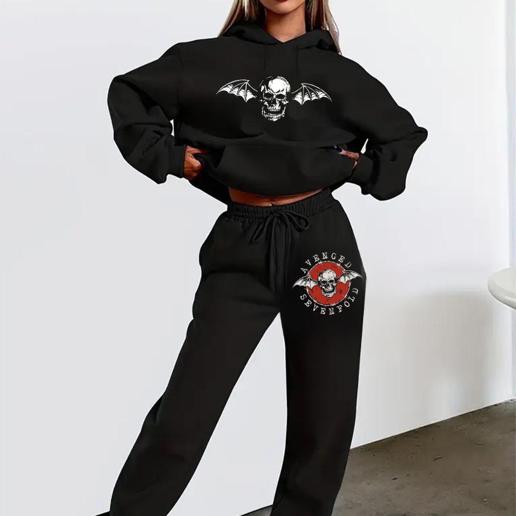 Conjunto Unissex Estiloso Moderno Avenged Sevenfold Banda Rock Simbolo Blusa E Calça Moletom