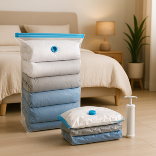 Saco a Vácuo Premium Com Bomba Manual Organize e Economize Espaço em Edredons, Roupas e Cobertores 80x50x25 CM em Oferta na Shopee