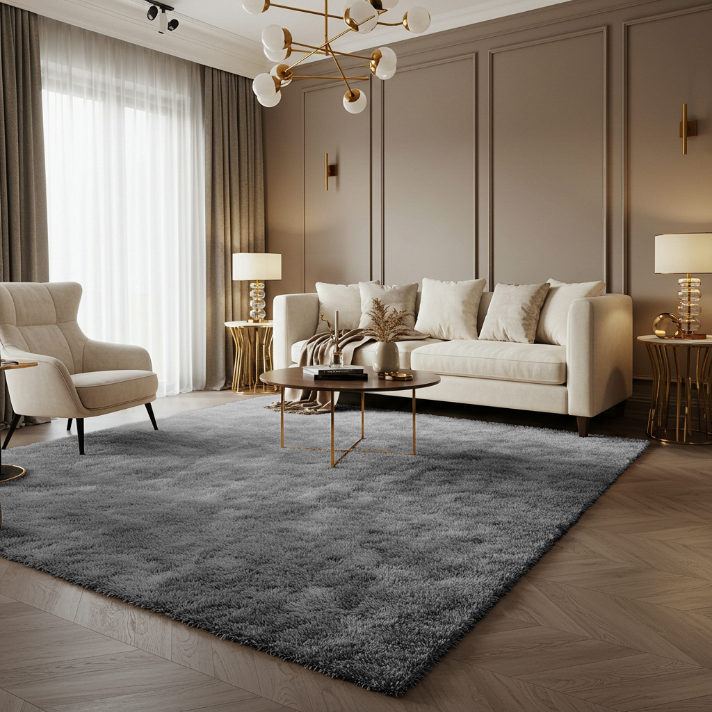 Tapete Grande Sala Shaggy 2,00x2,40 Peludo Felpudo Cinza Mesclado