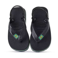 Chinelo Infantil Menino Menina Com Bandeira Brasil e Elástico Preto Branco Chinelinho Fofo