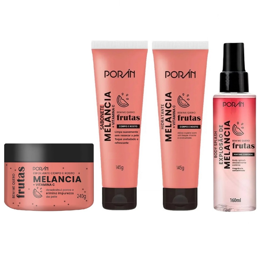Escolha Seu Kit Corpo e Rosto Melancia Cuidado com a Pele Porán Body Splash Sabonete Esfoliante