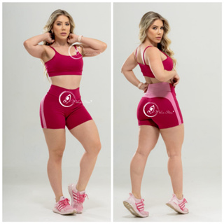 Conjunto Short e Top Fitness Feminino Academia Cintura Alta Conjunto de Short Suplex Top Alça em Oferta na Shopee