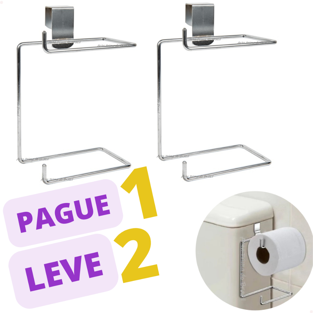 Suporte Porta Papel Higienico Duplo Aramado Para Caixa Acoplada Cromado Aço Preto Branco