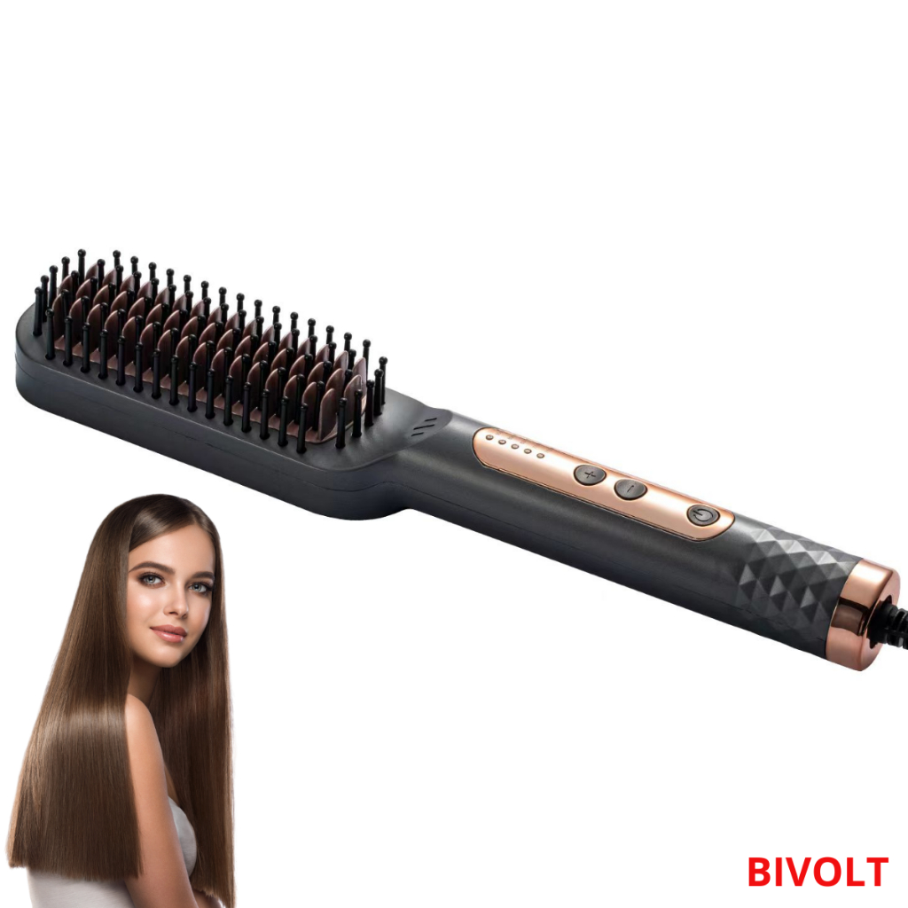 Escova Alisadora Sokany 5 em 1 - Alisa, Hidrata, Modela, Alinha e Anti-Frizz com Nf Bivolt