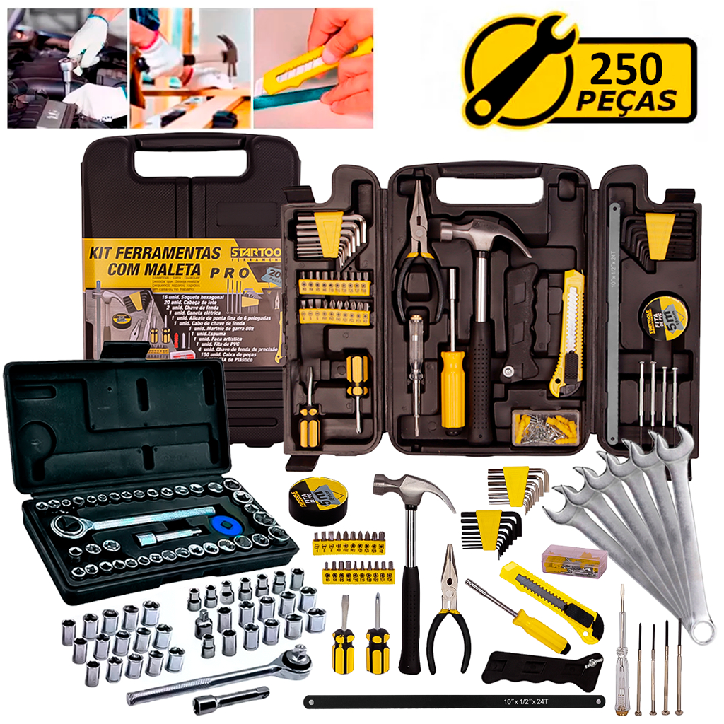 Kit Jogo De Ferramentas Completo 250 Peças Com Soquetes Catraca Reversível E Chaves Combinadas em Oferta na Shopee