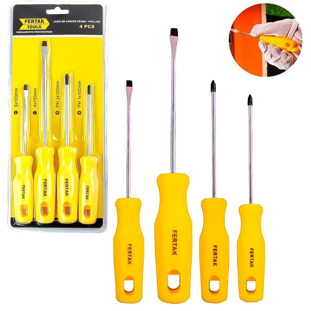 Kit Jogo Chaves Fenda E Philips 4 Peças Multiuso Doméstico Geral Aperto Desaperto Parafusos em Oferta na Shopee