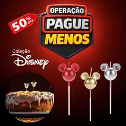 Vela De Aniversario Temática Mickey Disney 360 Colorida Metalizada 11,5cm Silver Festas