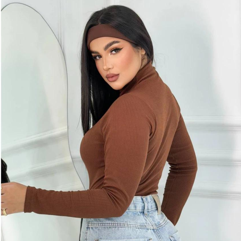Blusa Feminina Gola alta Cacharrel Canelada Manga Longa Segunda Pele Collant Sem Bojo