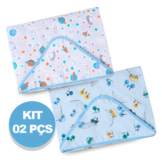 Kit 2 Toalhas Papi Forradas 70x70cm com capuz! Super econômico! Ideal para a pele sensível do seu bebê.