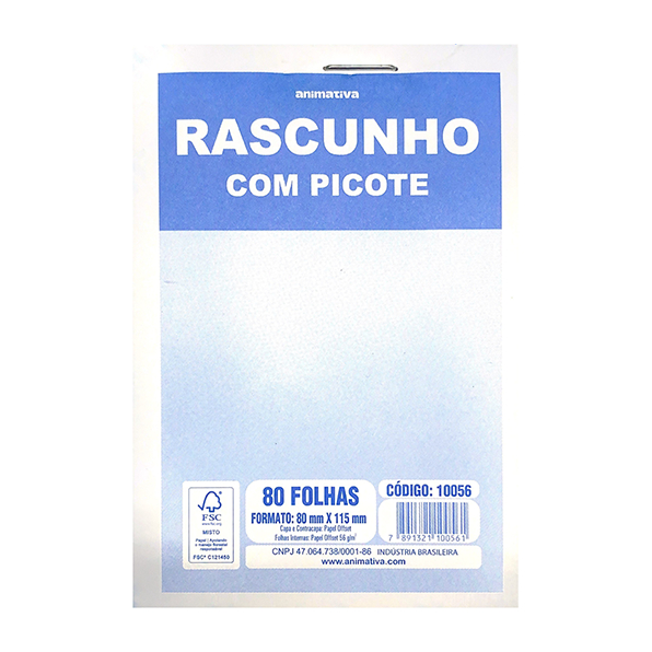 TALÃO RASCUNHO COM PICOTE - COD 10056 - SÃO DOMINGOS - 5 TALÕES COM 80 FOLHAS