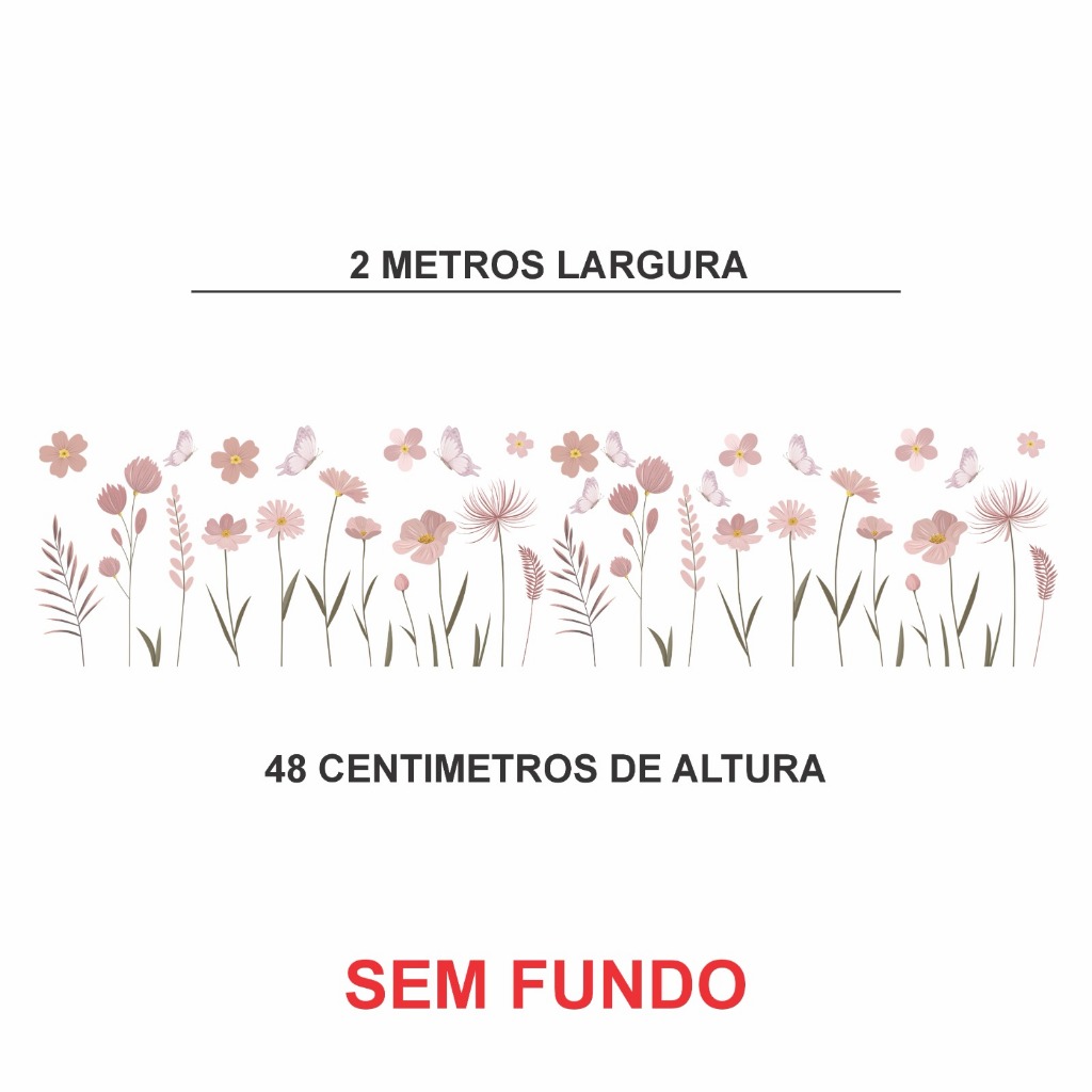 Adesivo de parede infantil flores borboletas nude 2x48 (sem fundo) suspenso Algidecor